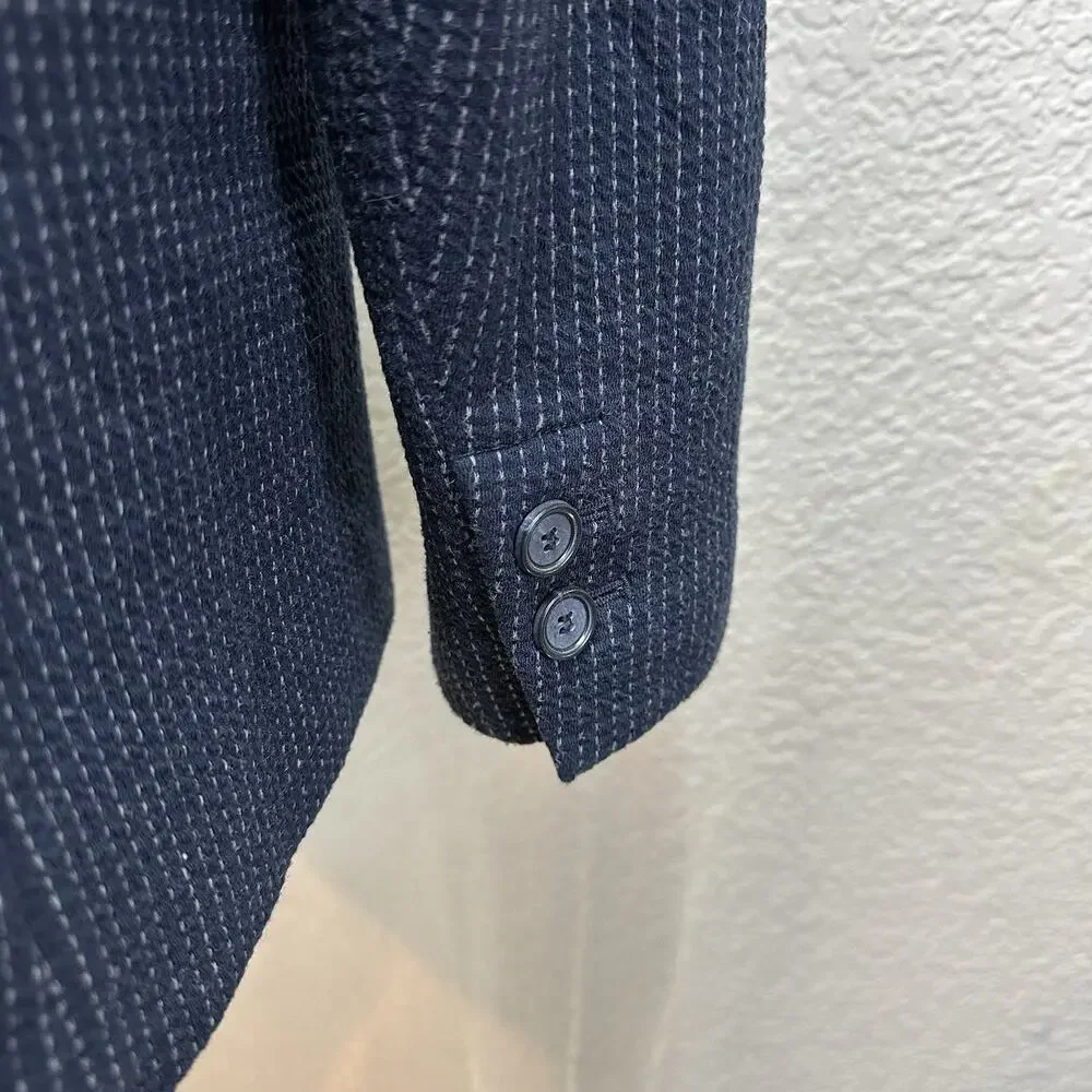 LOFT Textured Blazer Size 14 Navy Blue Career Office Preppy Academia Chic Basic - Picture 8 of 12